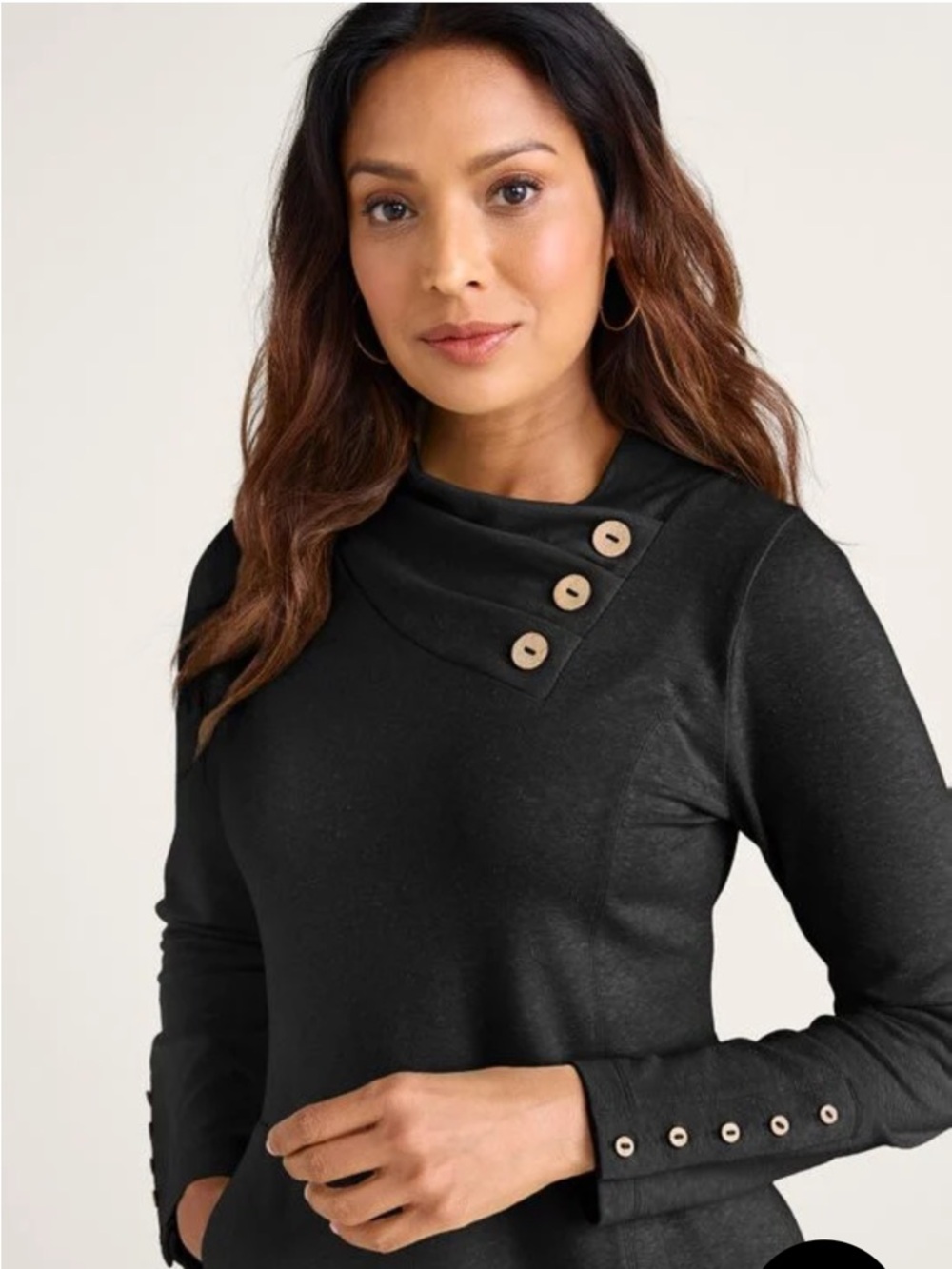 Soft Surroundings Brinley French Terry Tunic Black Cowl Neck Buttons Size S New